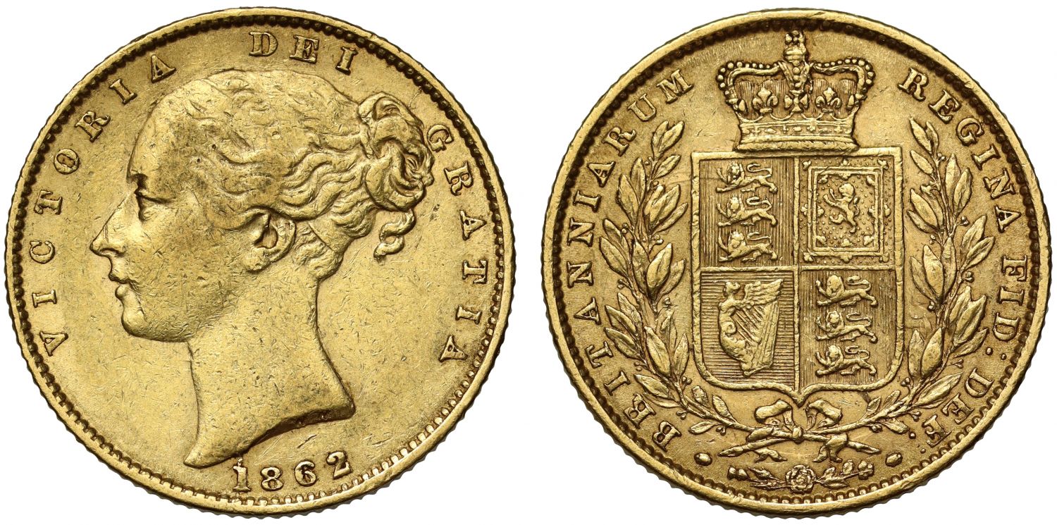 Victoria 1862 Sovereign R struck over E in BRITT
