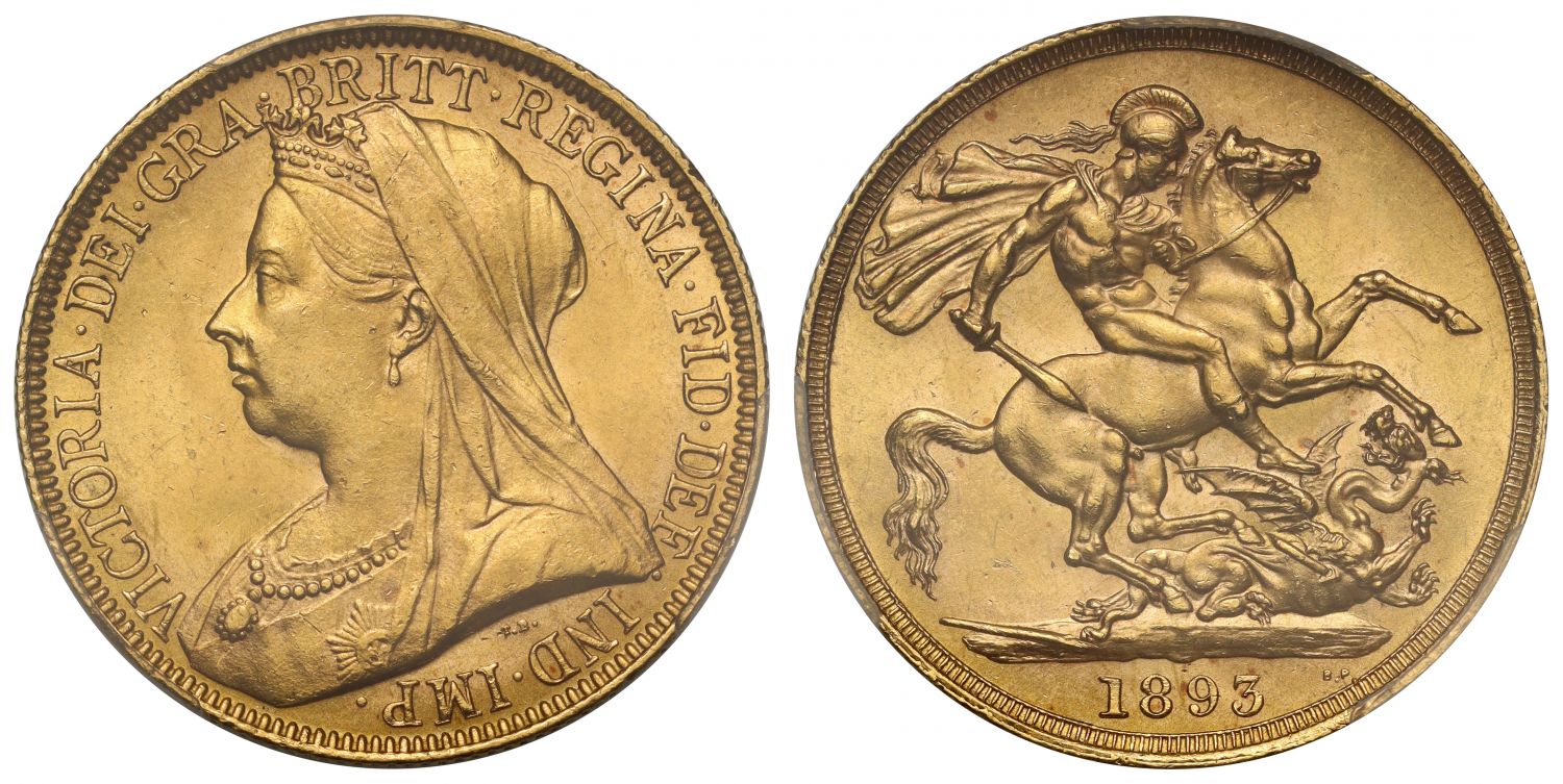 Victoria 1893 Two-Pounds older veiled head MS64