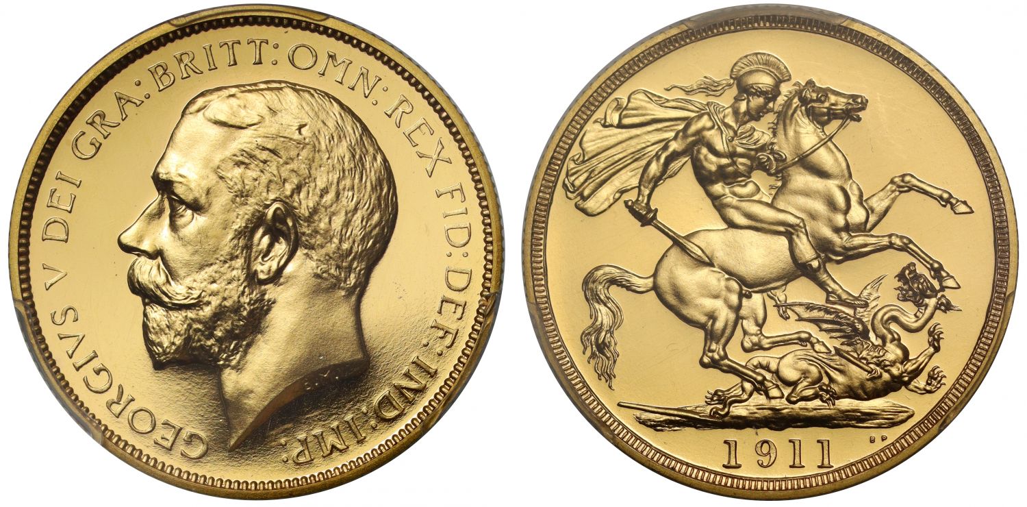 George V 1911 proof Two-Pounds, PR65 CAM, Coronation issue