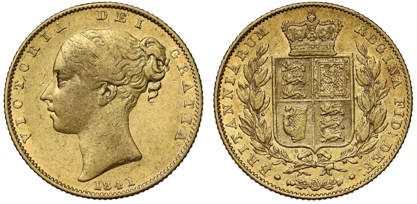 Victoria 1841 Sovereign, unbarred As in GRATIA, rarest London date for reign