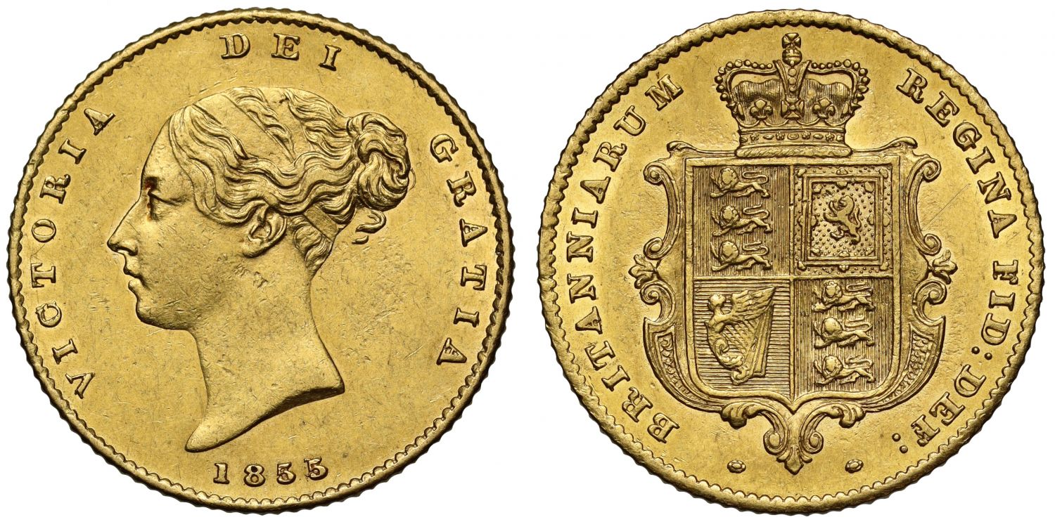 Victoria 1855 Half-Sovereign, unpublished overdate, 5 struck over 1