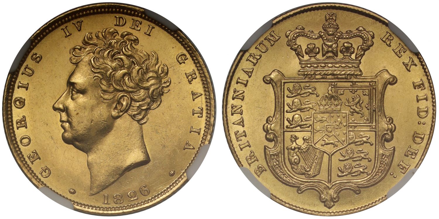 George IV 1826 Sovereign bare head MS62