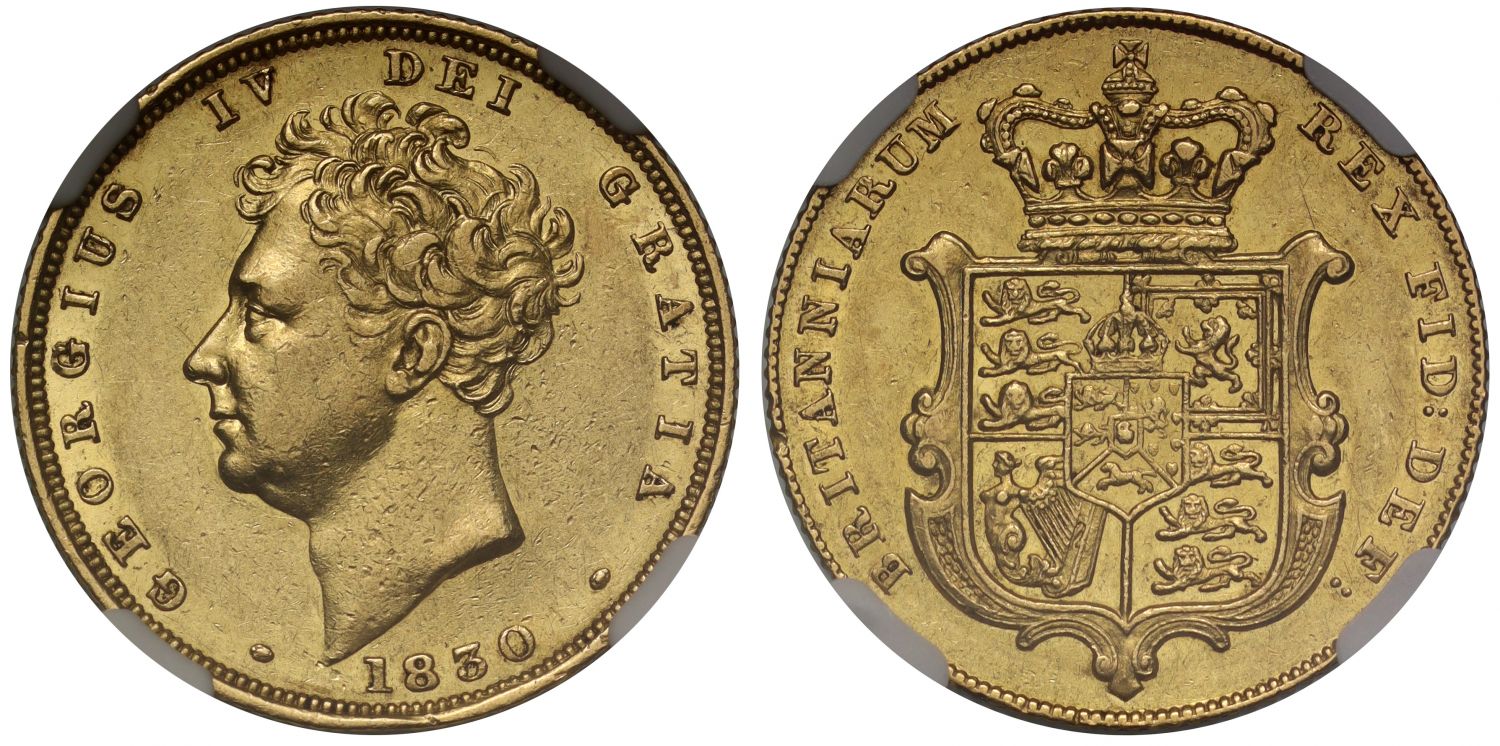 George IV 1830 Sovereign bare head AU58