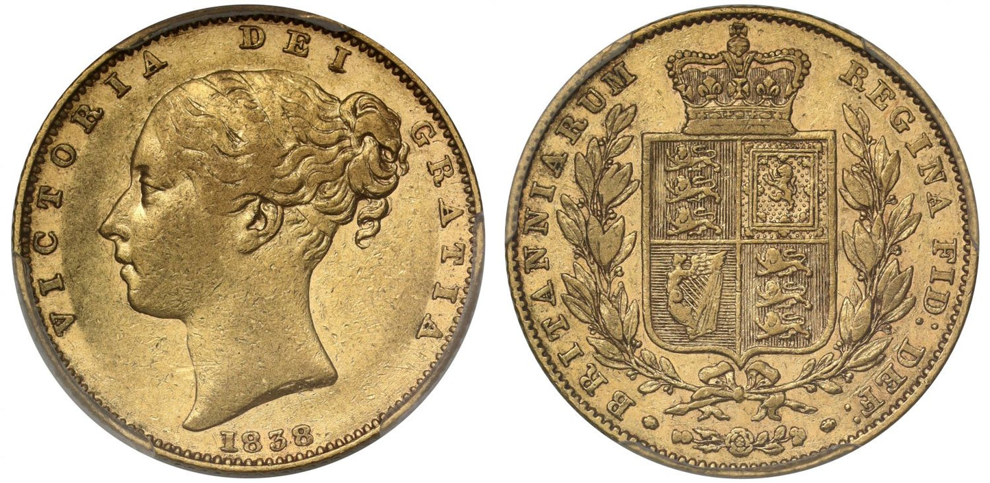 Victoria 1838 Sovereign XF45, first year of issue in Coronation year
