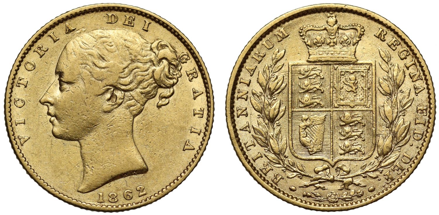 Victoria 1862 Sovereign, first R struck over E in BRITANNIARUM