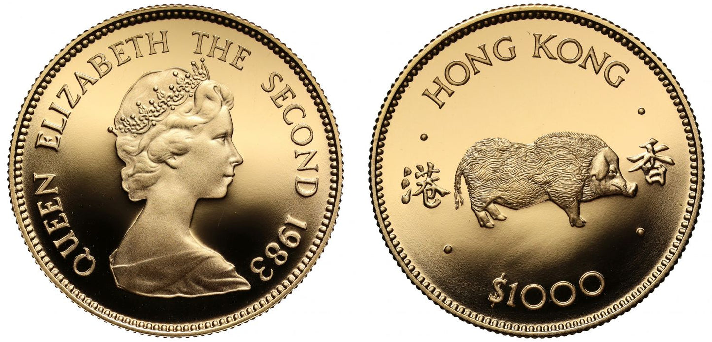 Hong Kong, gold Proof $1000, 1983 - Lunar Year of the Pig