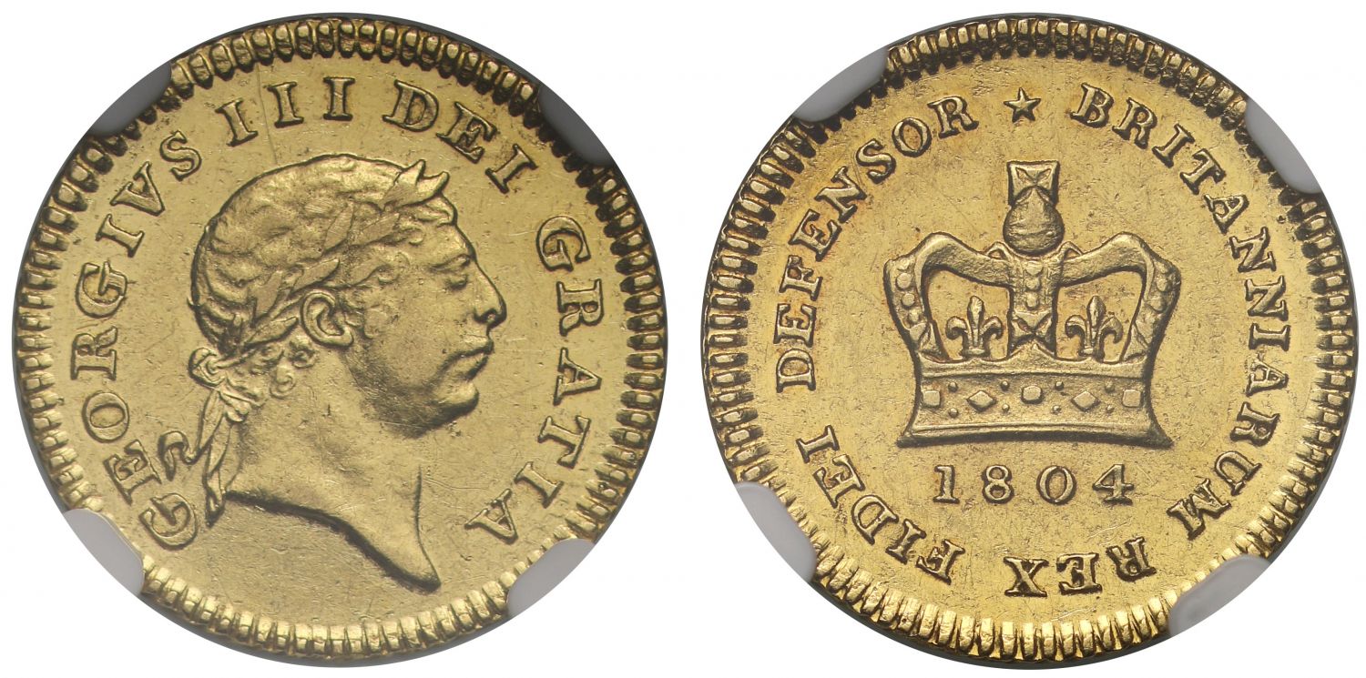 George III 1804 Third-Guinea, first year for third type AU58