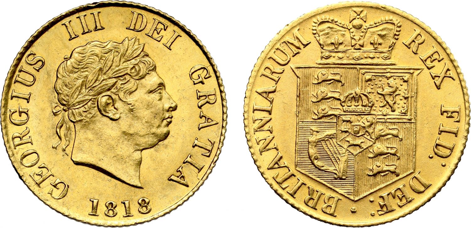 George III 1818 Half-Sovereign, second year of the modern Half Sovereign, rare