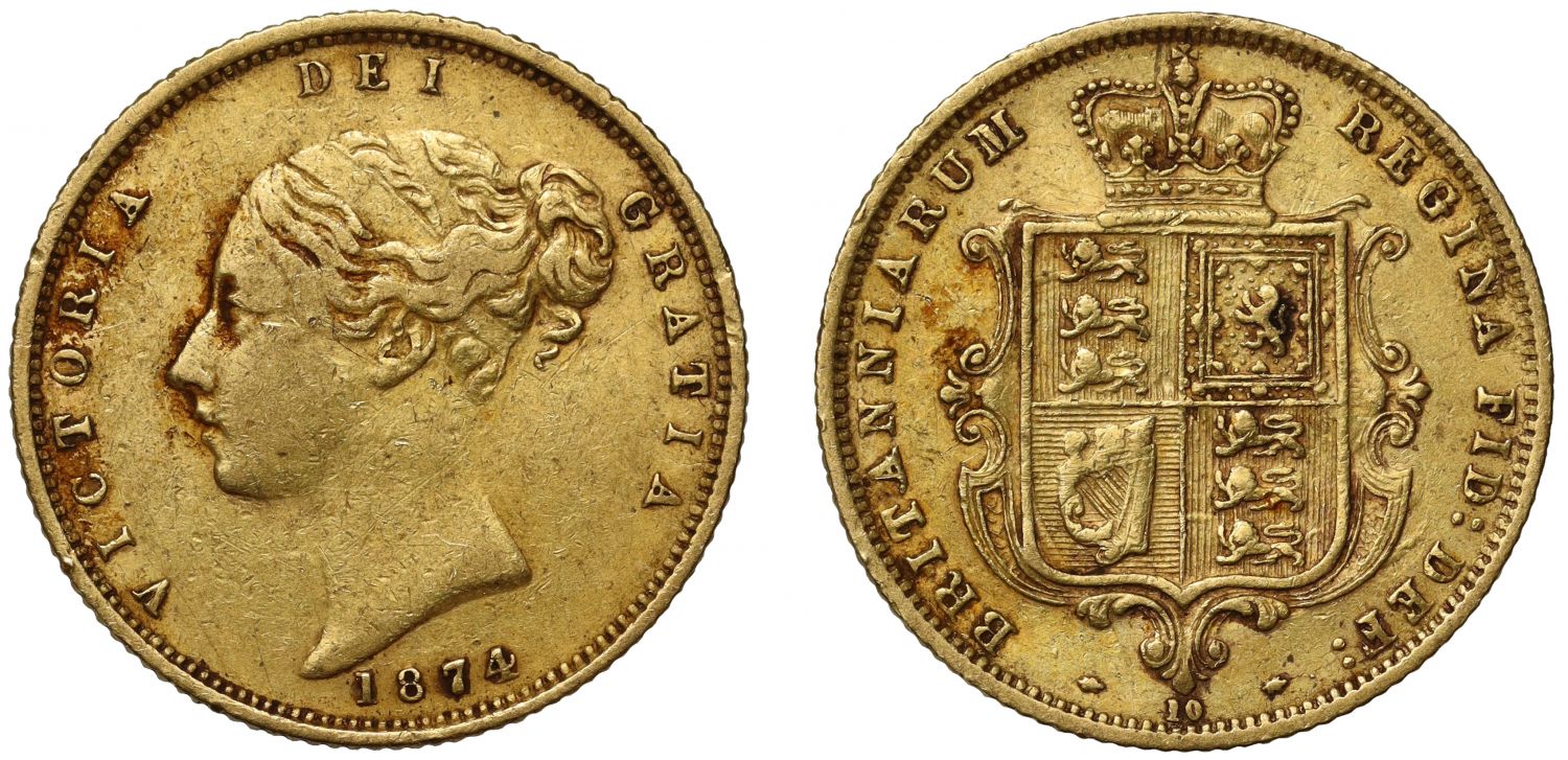 Victoria 1874 Half-Sovereign die no. 300, unlisted die number in Marsh or Bull
