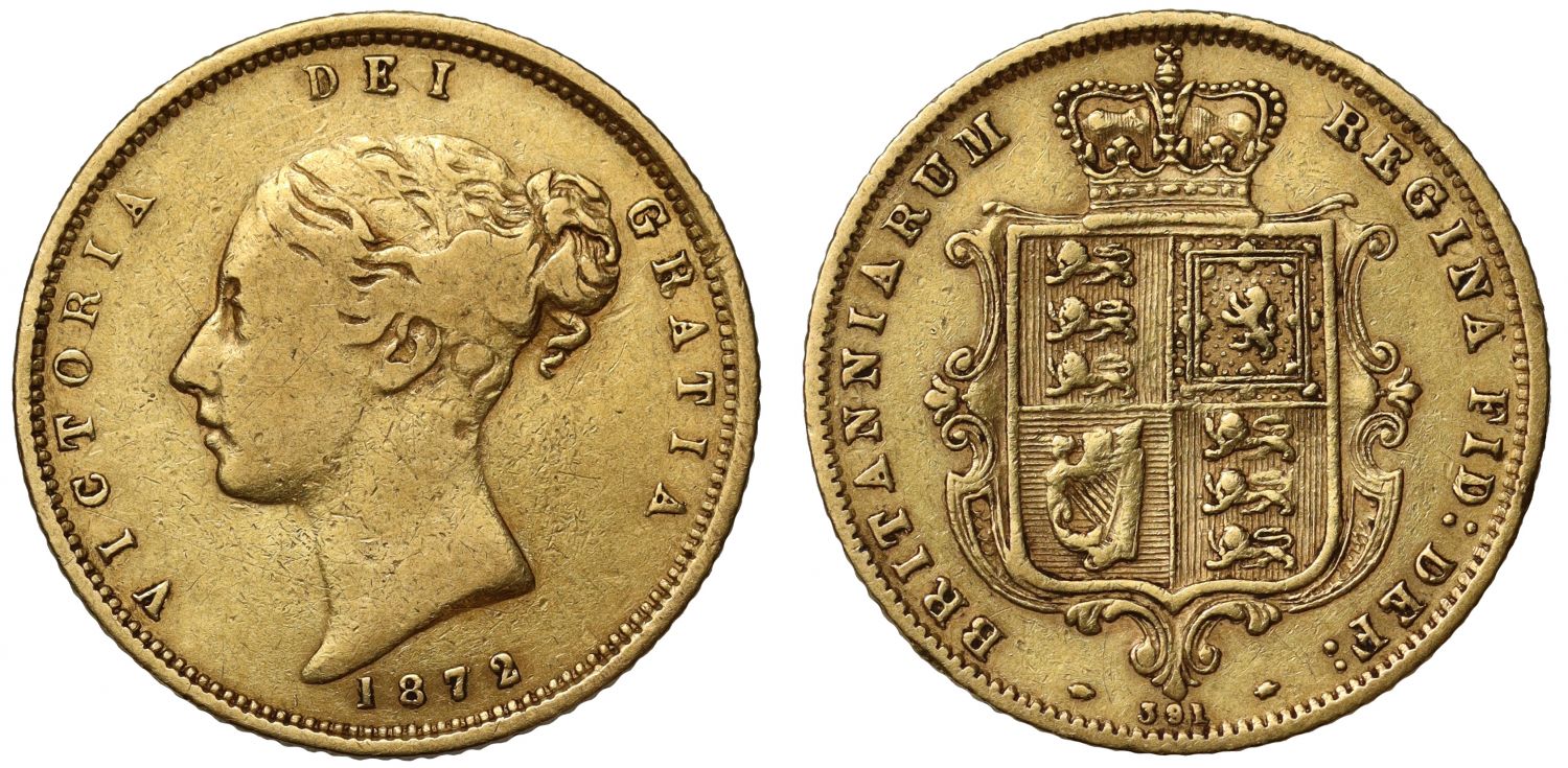 Victoria 1872 Half-Sovereign Young Head die no. 391