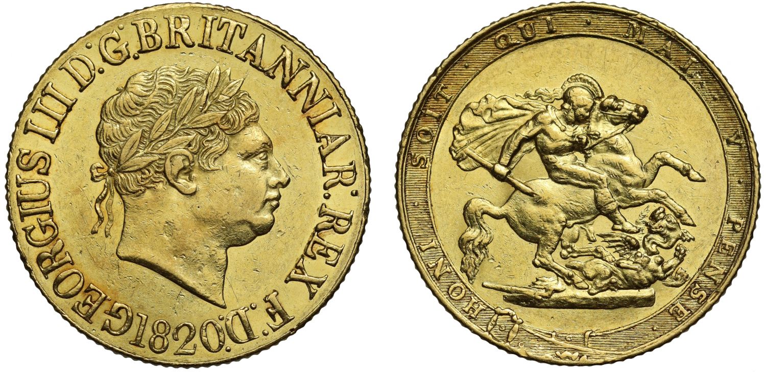 George III 1820 Sovereign, open 2 in date, final date of reign