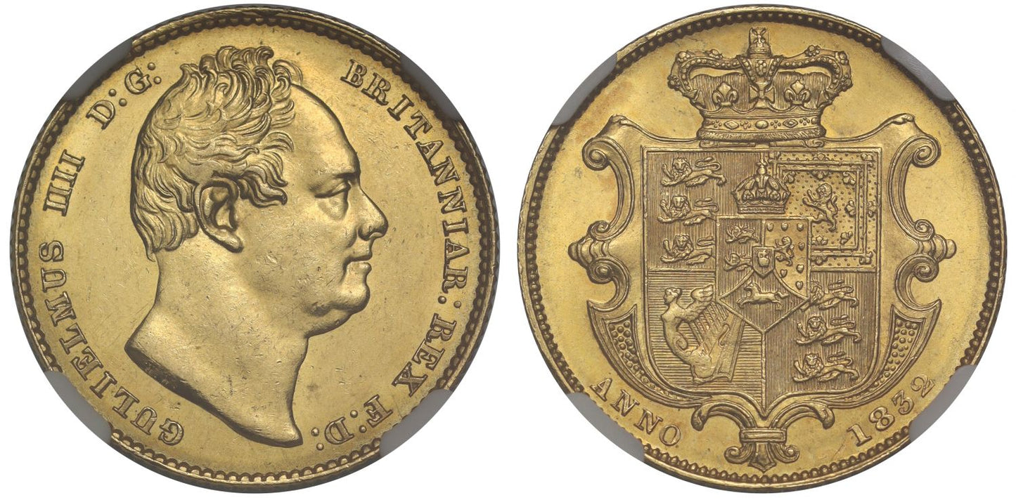 William IV 1832 Sovereign, second bust, nose to 2nd letter I, MS62