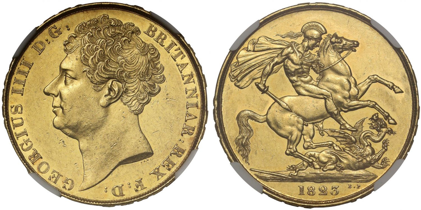 George IV 1823 Two-Pounds AU58, first currency issue for denomination