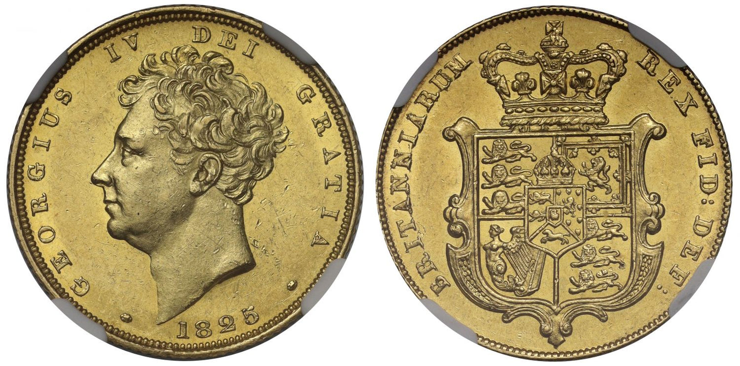 George IV 1825 Sovereign bare head MS61, first year for type