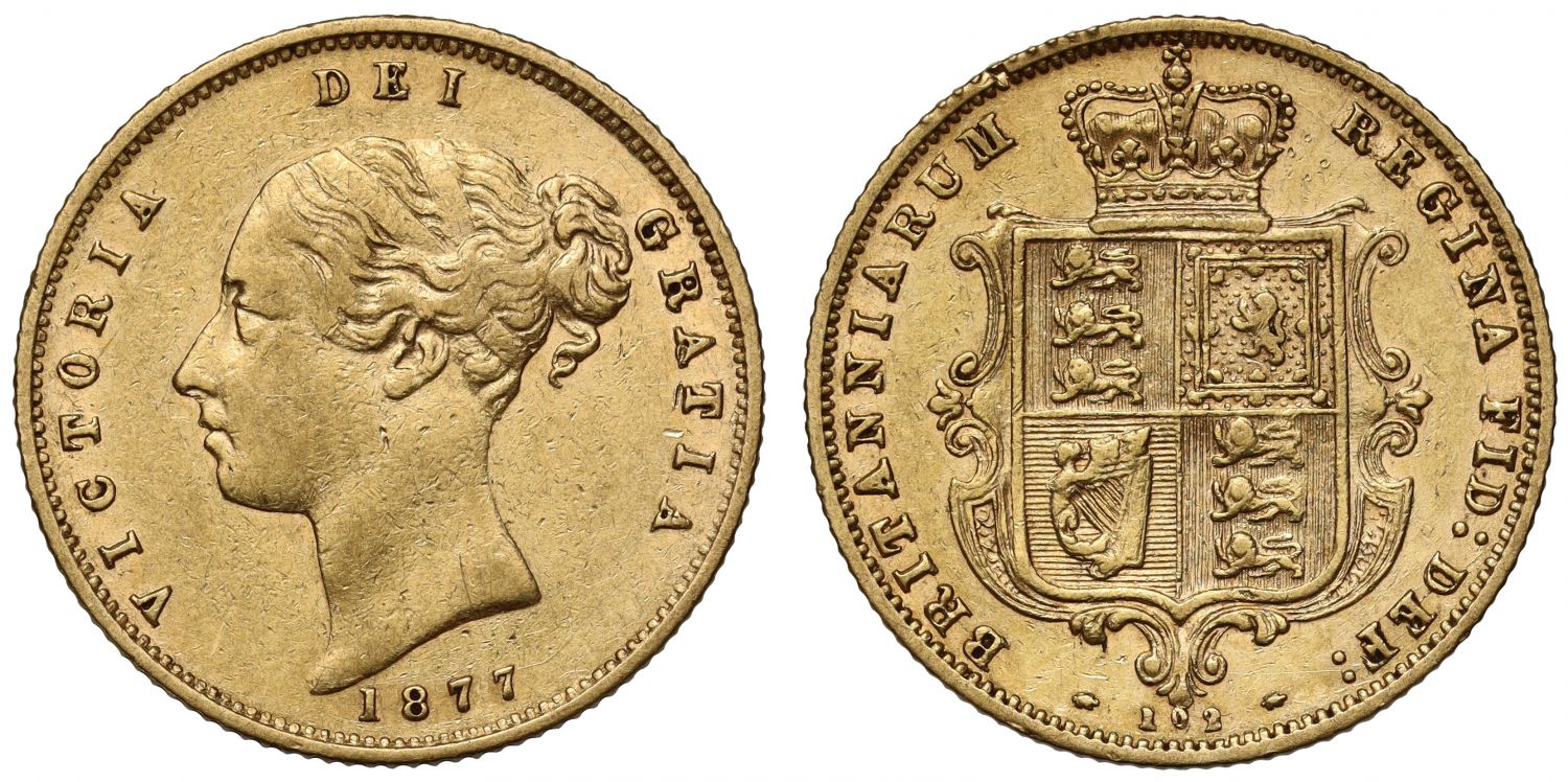 Victoria 1877 Half-Sovereign die no. 102, unlisted die number in Marsh & Bull