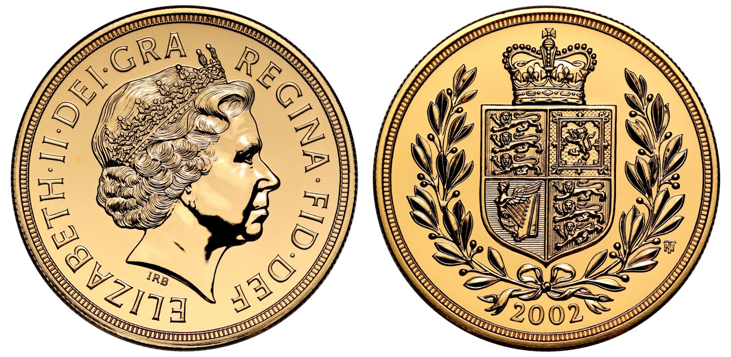 Elizabeth II 2002 gold £5 BU