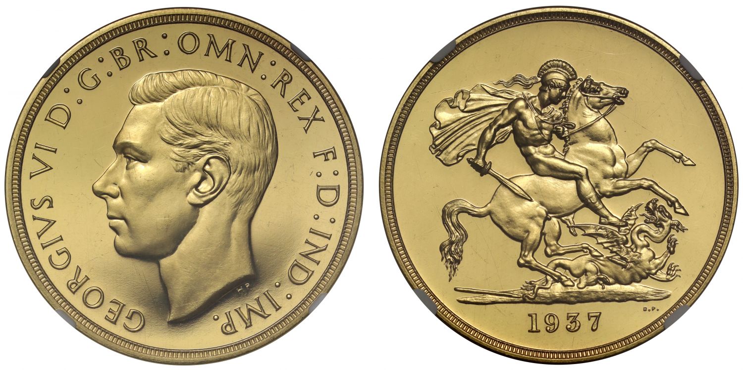 George VI 1937 proof Five-Pounds PF63CAM, Coronation issue