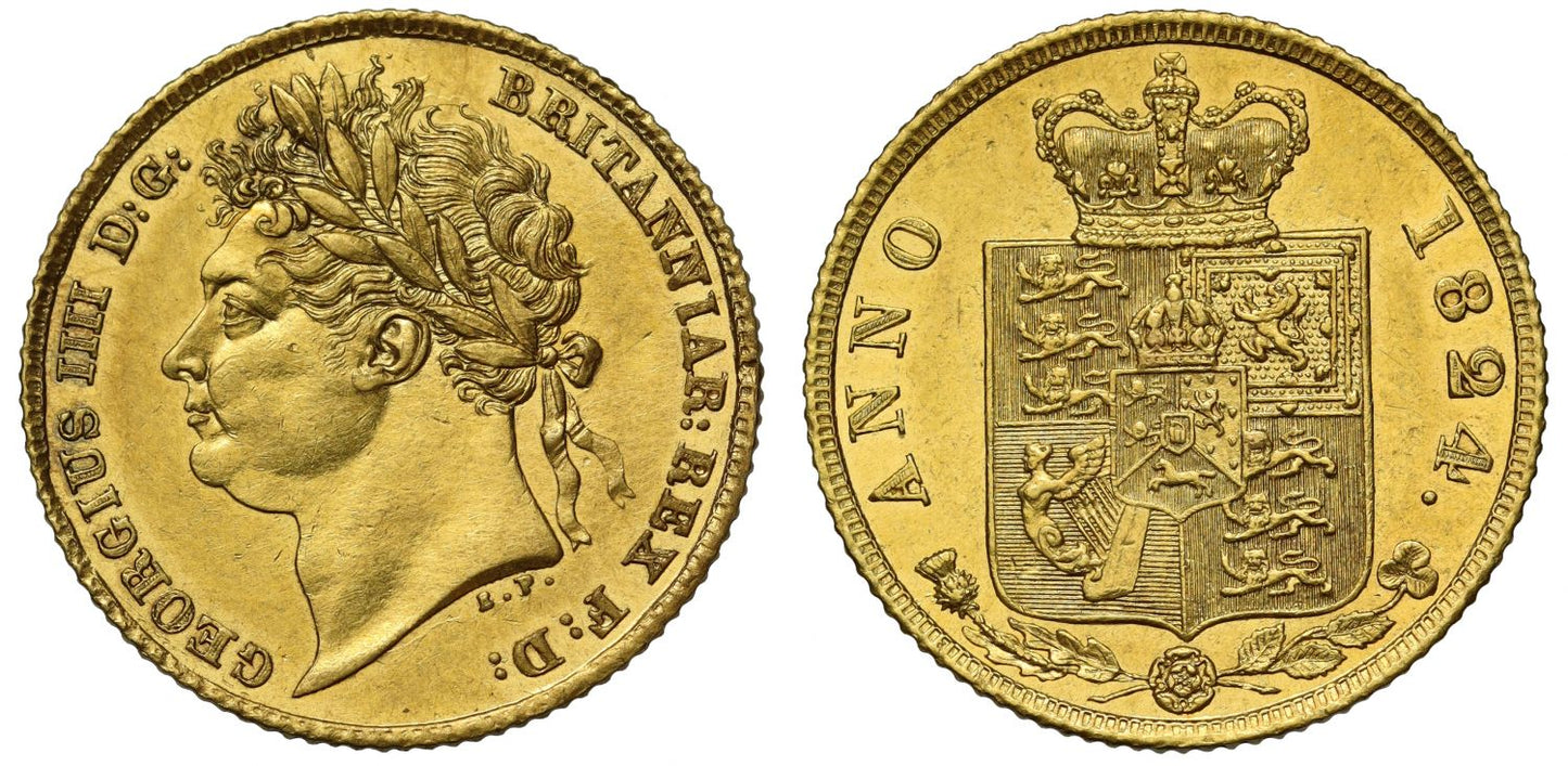 George IV 1824 Half-Sovereign, first laureate head, second reverse