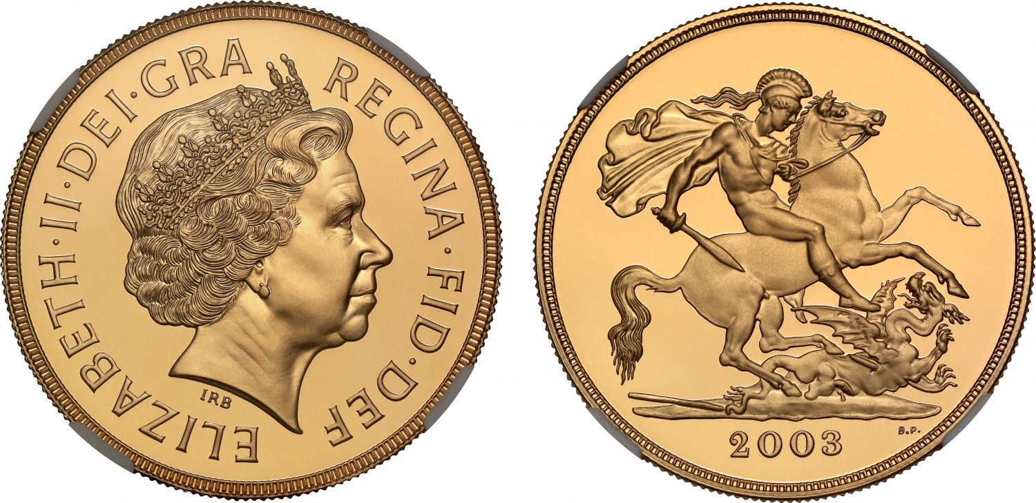 Elizabeth II 2003 proof Five-Pounds PF70 UCAM