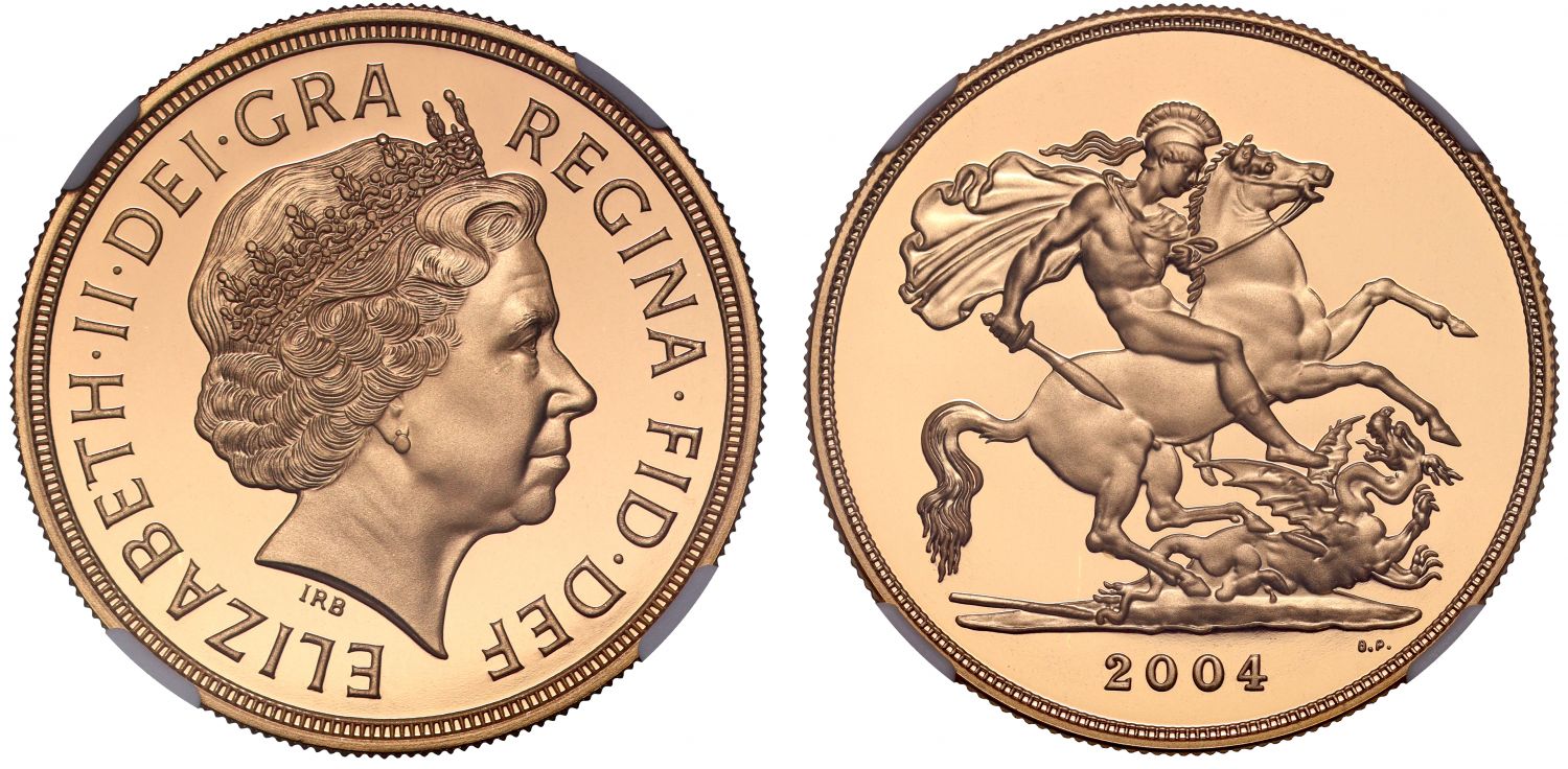 Elizabeth II 2004 proof Five-Pounds PF70 UCAM