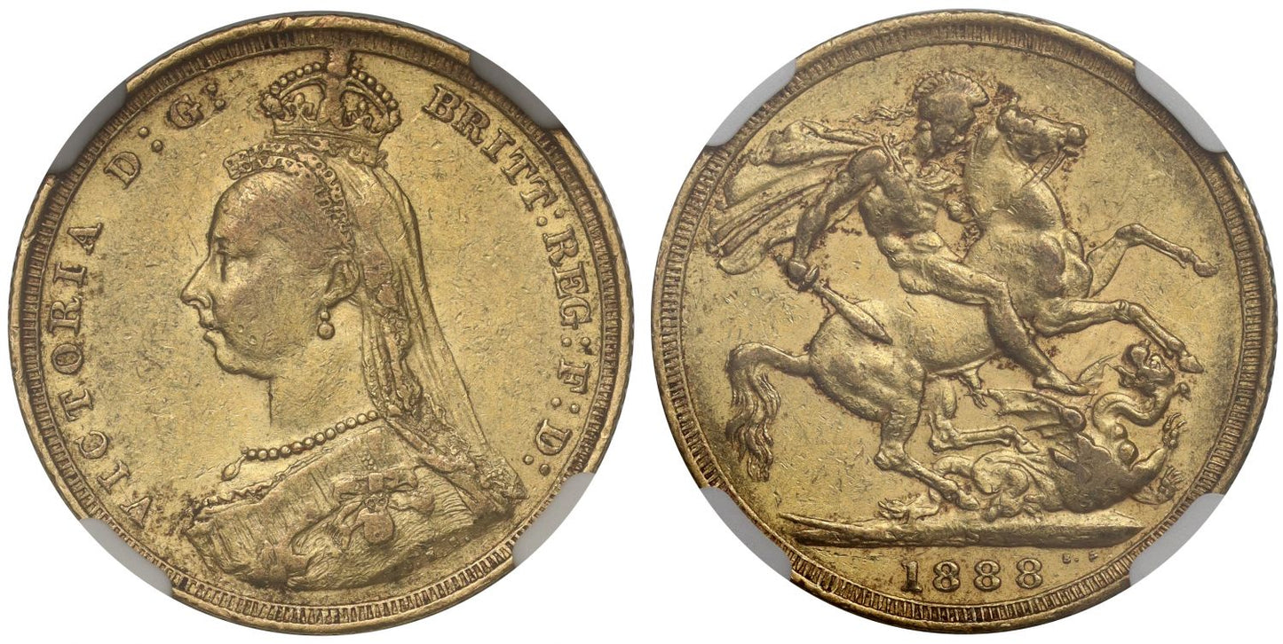 Victoria 1888-S Sovereign, Sydney, AU53, hooked J, 1st legend, DISH S8, R6