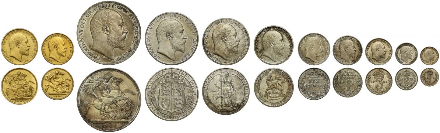 Edward VII 1902 "short gold" 11-coin matt finish proof Set coronation issue