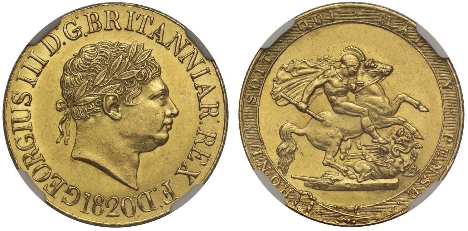 George III 1820 Sovereign MS61, last year for reign, open 2 in date