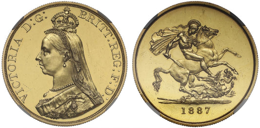 Victoria 1887 proof Five-Pounds no BP under groundline PF61 CAMEO