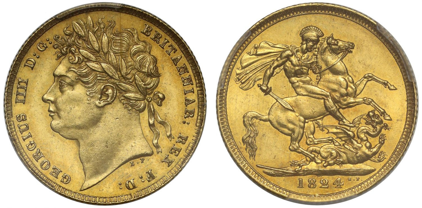 George IV 1824 Sovereign, laureate head, MS62