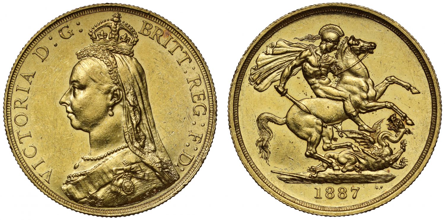 Victoria 1887 Two-Pounds, obverse struck from the proof die, ext rare