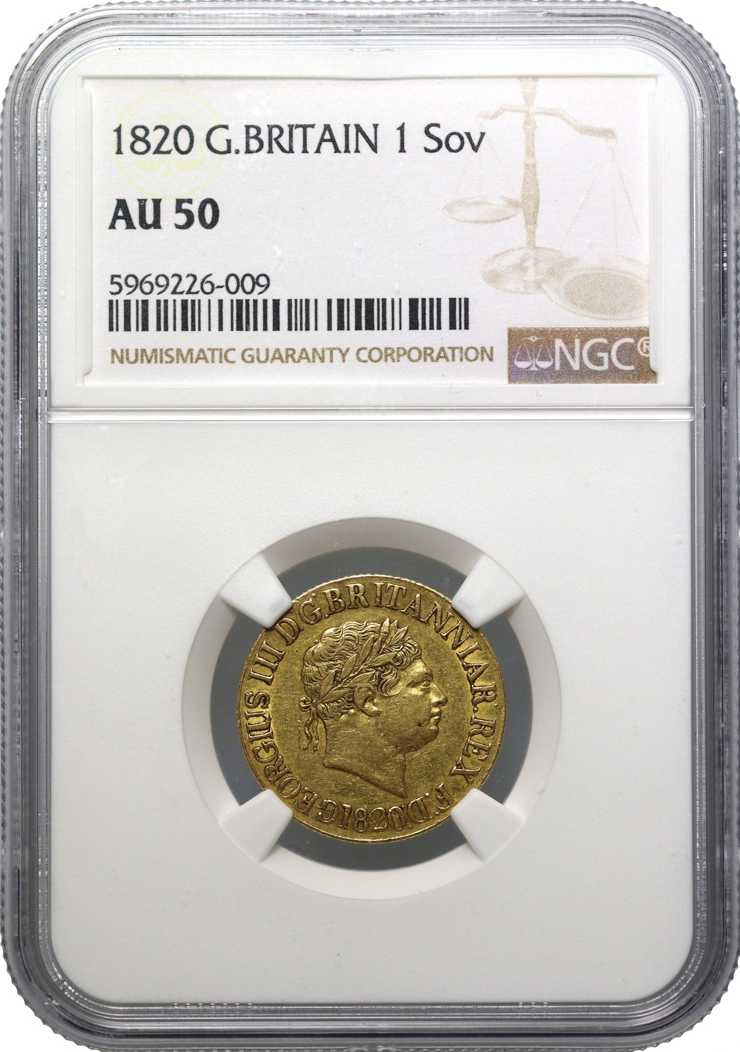 George III 1820 Sovereign, open 2 in date, AU50