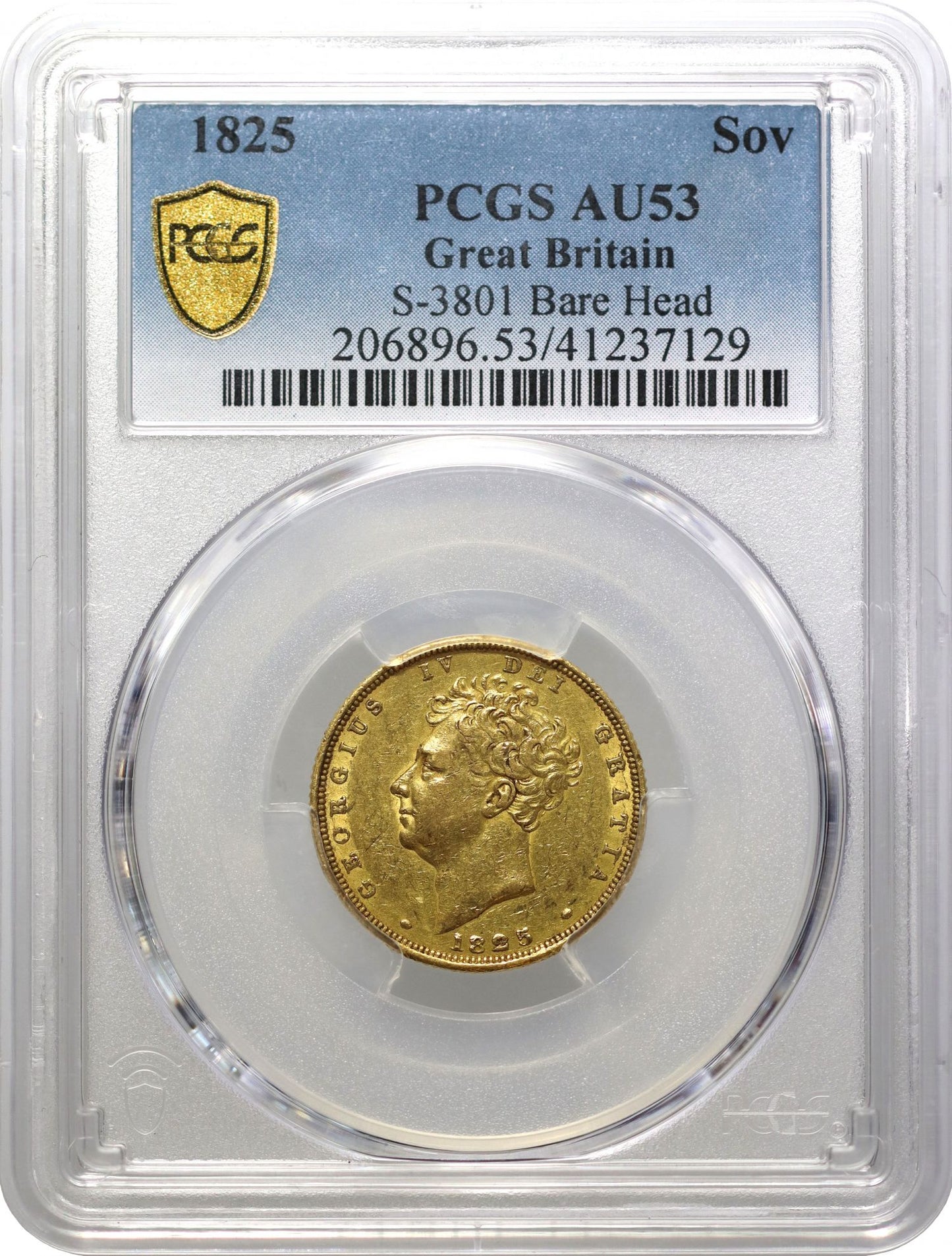 George IV 1825 Sovereign bare head, AU53