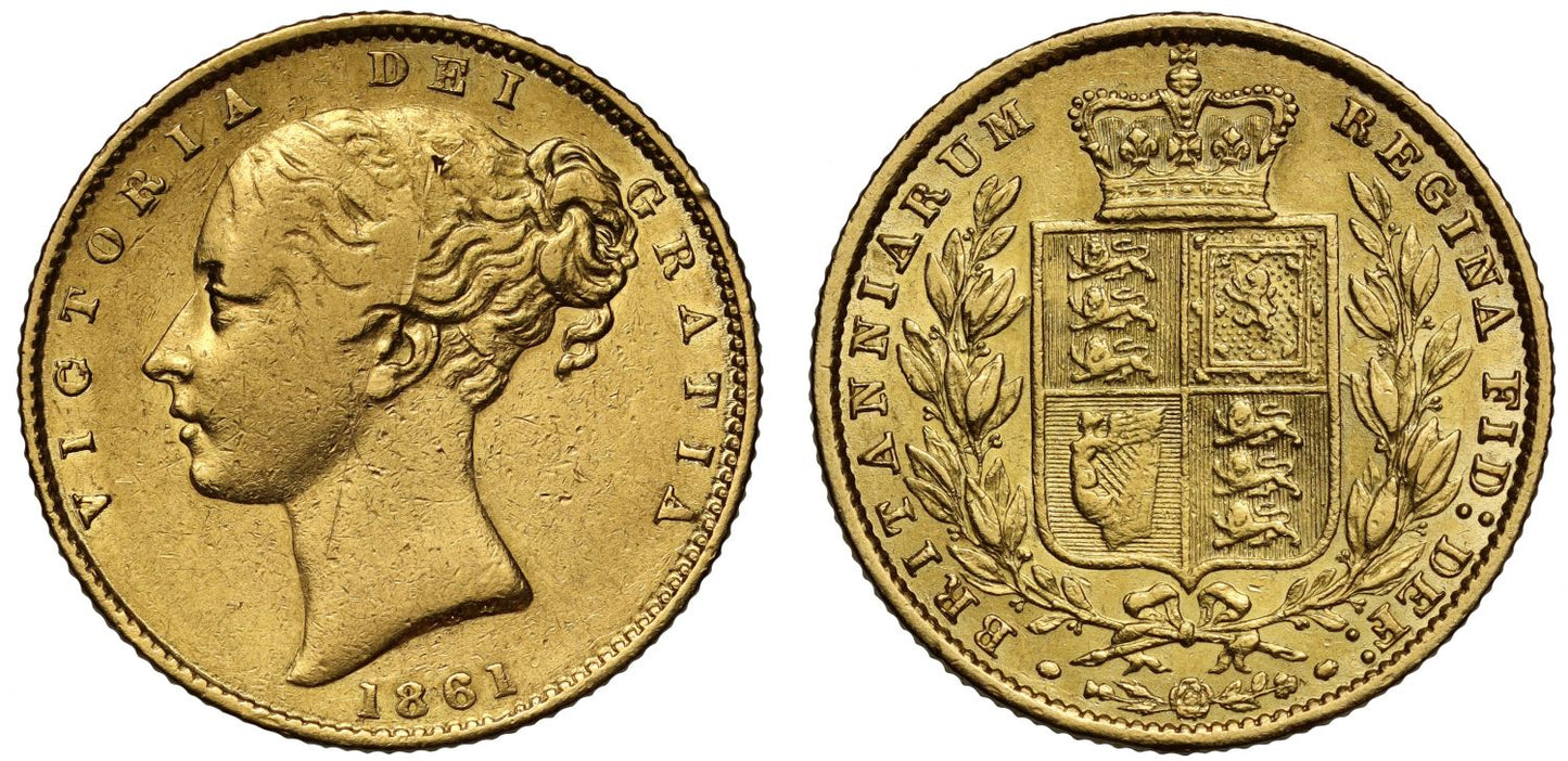 Victoria 1861 Sovereign, C over rotated C in Queen's name