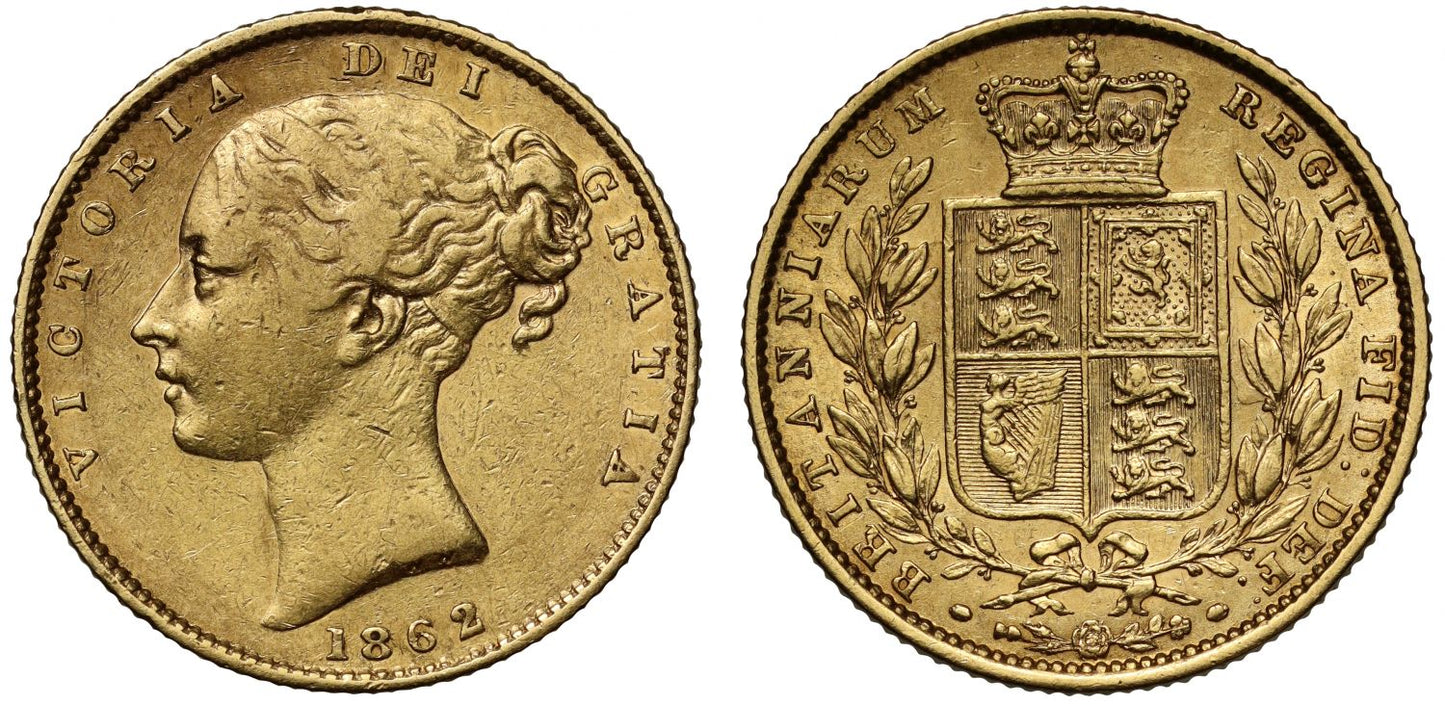 Victoria 1862 Sovereign, young head, first R on reverse struck over E rarity