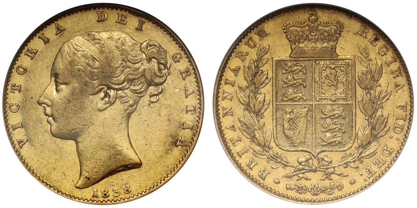 Victoria 1838 Sovereign, Coronation year, first date, VF35