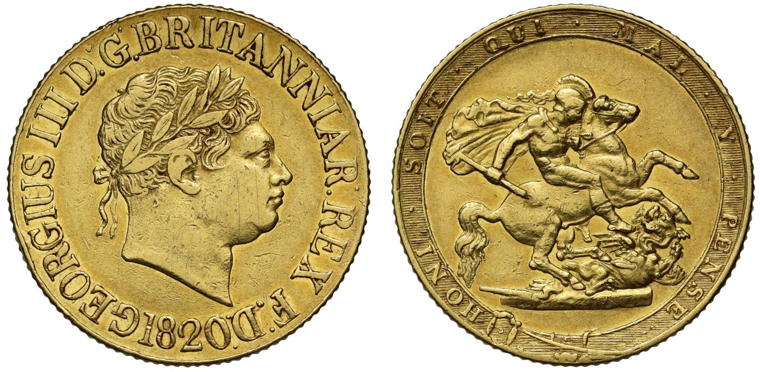 George III 1820 Sovereign 'open 2' in date AU53