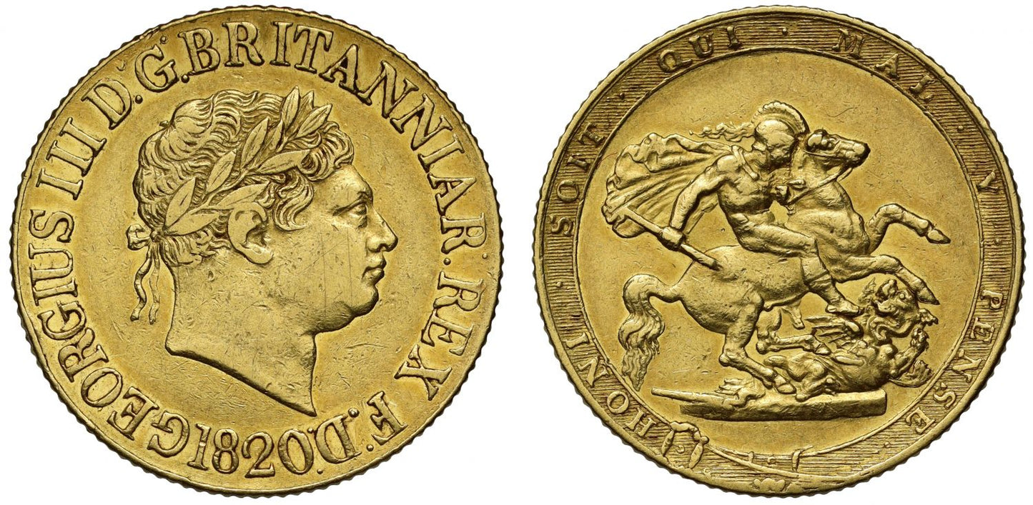 George III 1820 Sovereign 'open 2' in date AU53