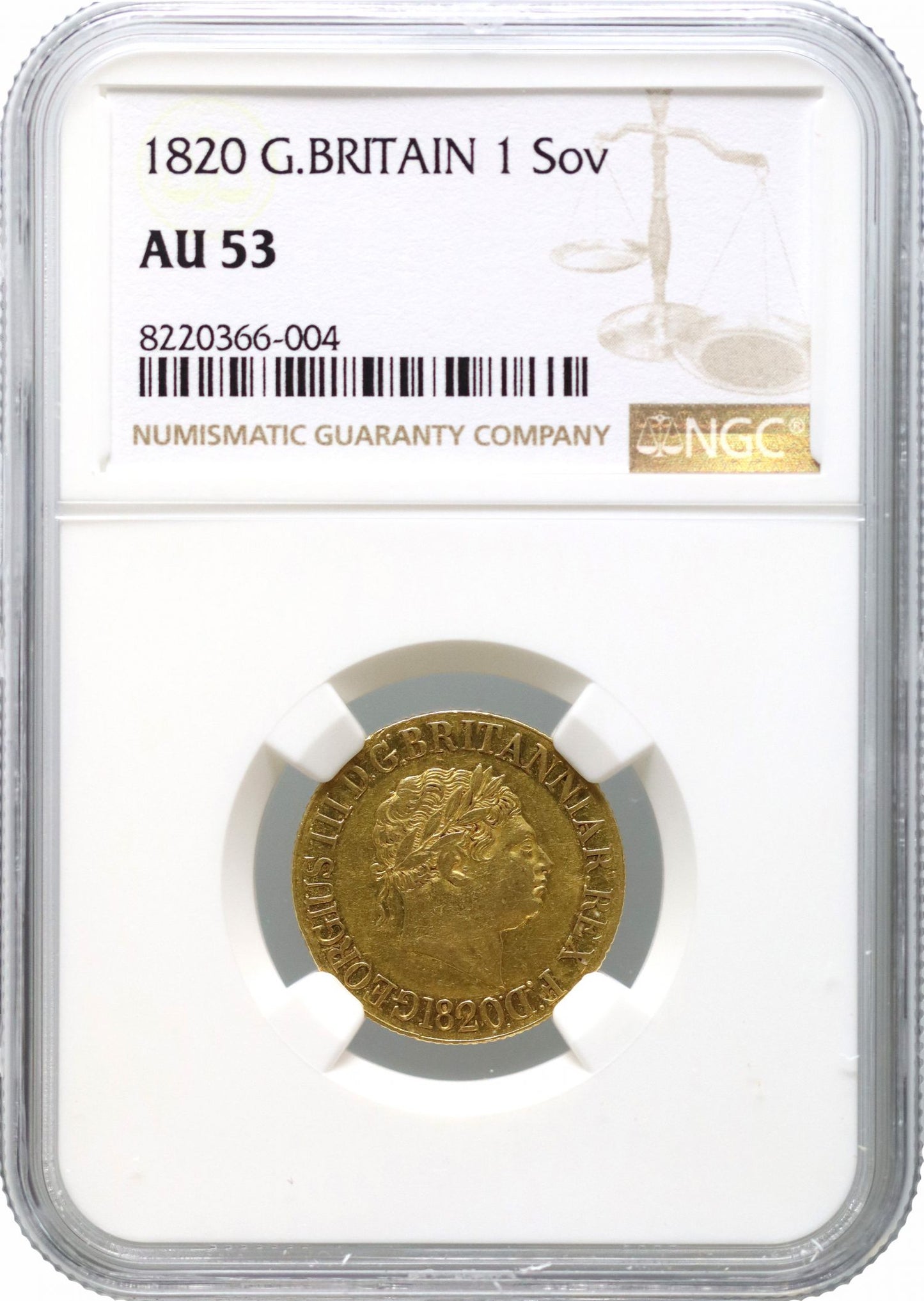 George III 1820 Sovereign 'open 2' in date AU53