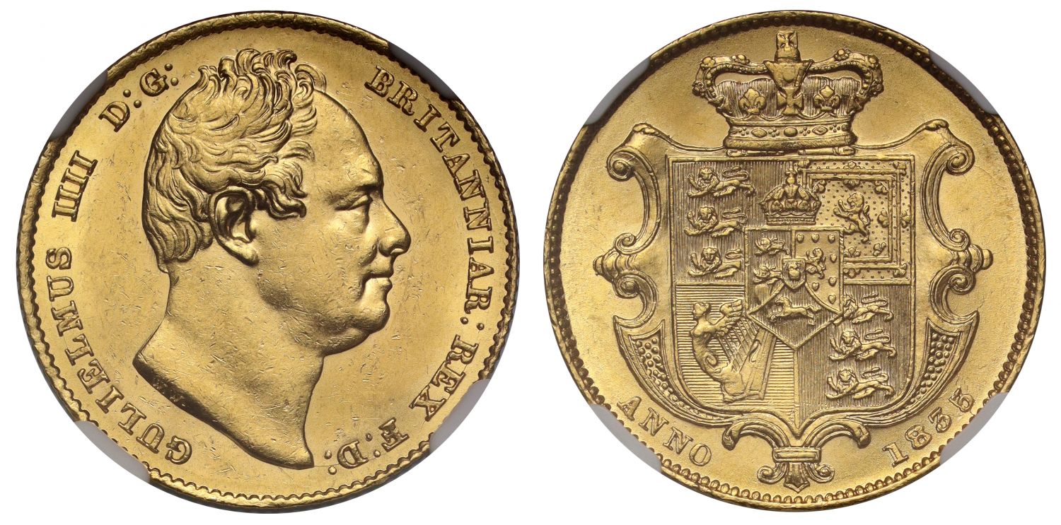 William IV 1835 Sovereign rare date, NGC MS62