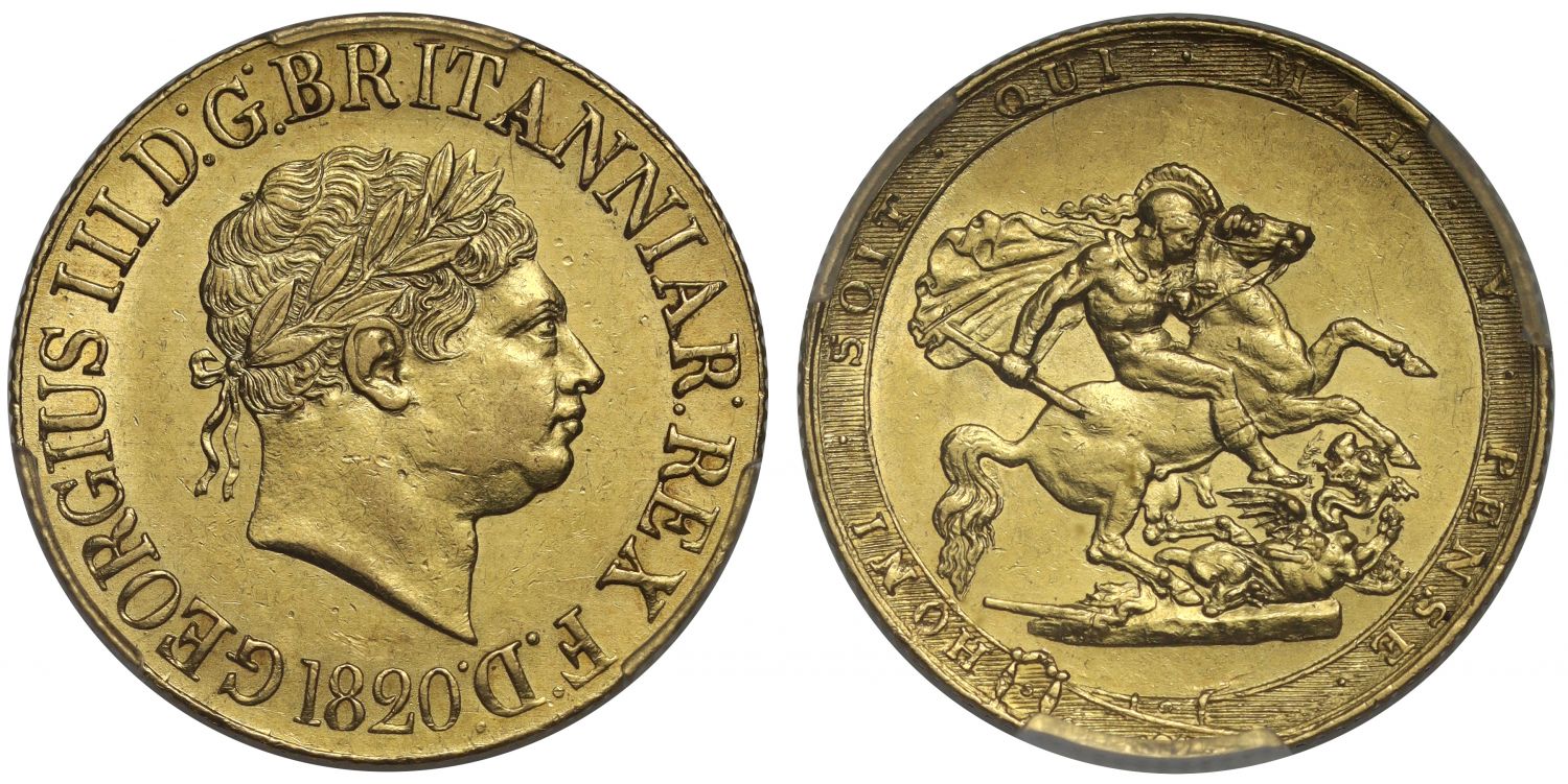 George III 1820 Sovereign closed 2 in date, PCGS AU58