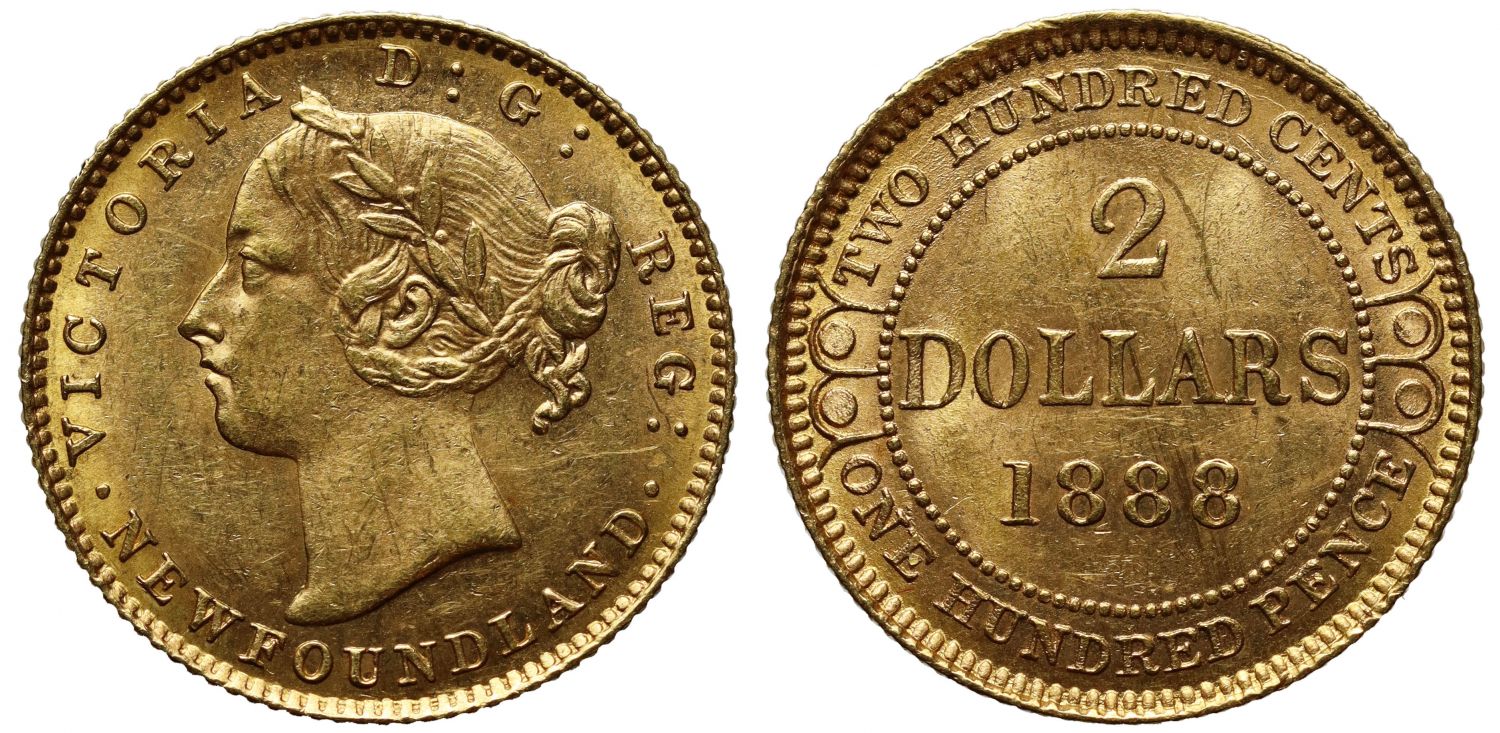 Canada, Newfoundland, gold 2-Dollars, 1888 MS62