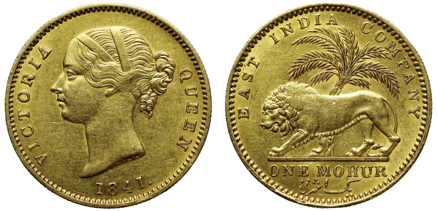 Victoria, Gold Mohur, 1841 (c), divided legend, NGC AU Details.