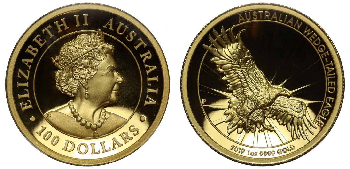 Australia, 2019 gold proof 1oz PF70 UC Wedge Shaped Eagle