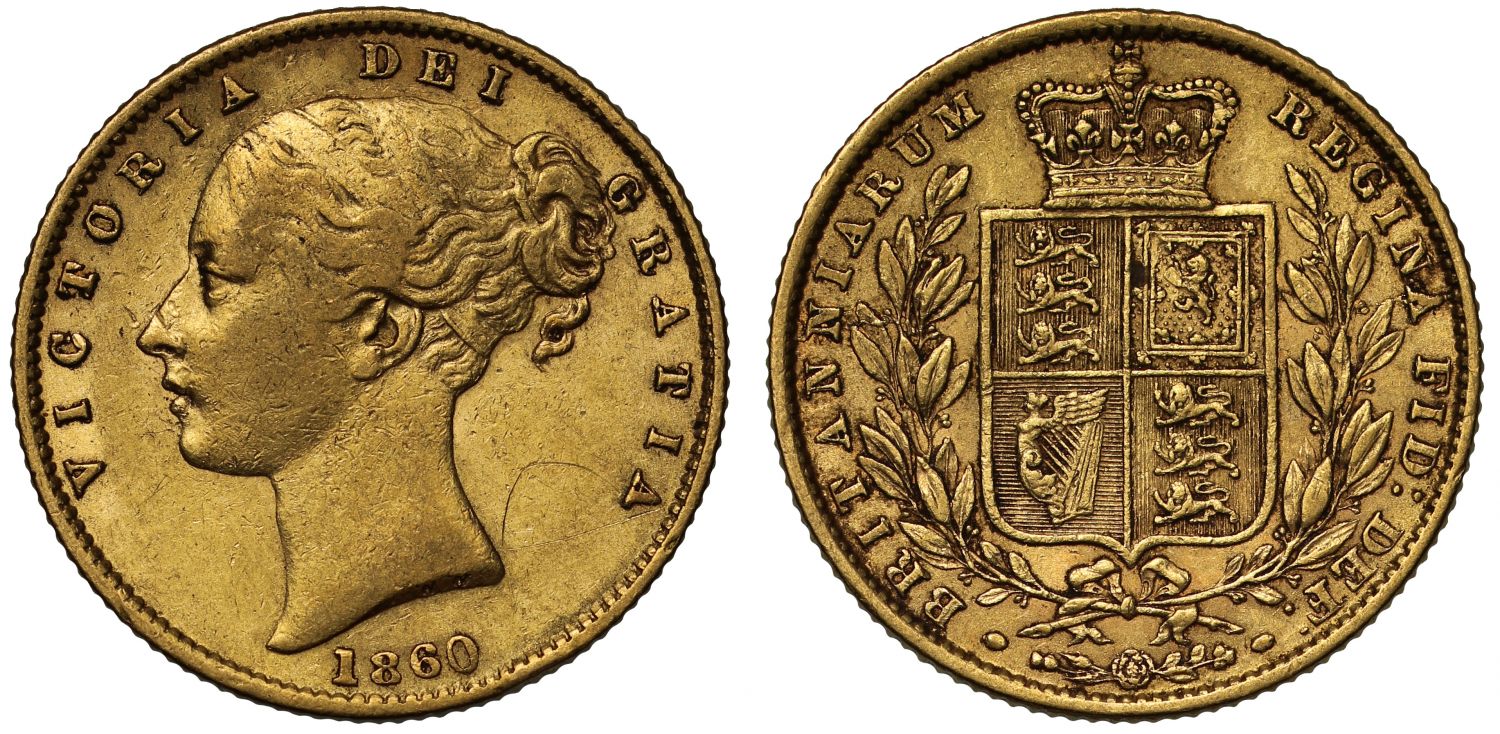 Victoria 1860 Sovereign large O in date, O over C in Queen's name