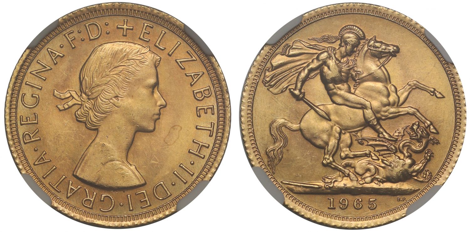 Elizabeth II 1965 Gillick Sovereign MS65