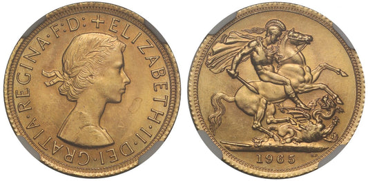Elizabeth II 1965 Gillick Sovereign MS65