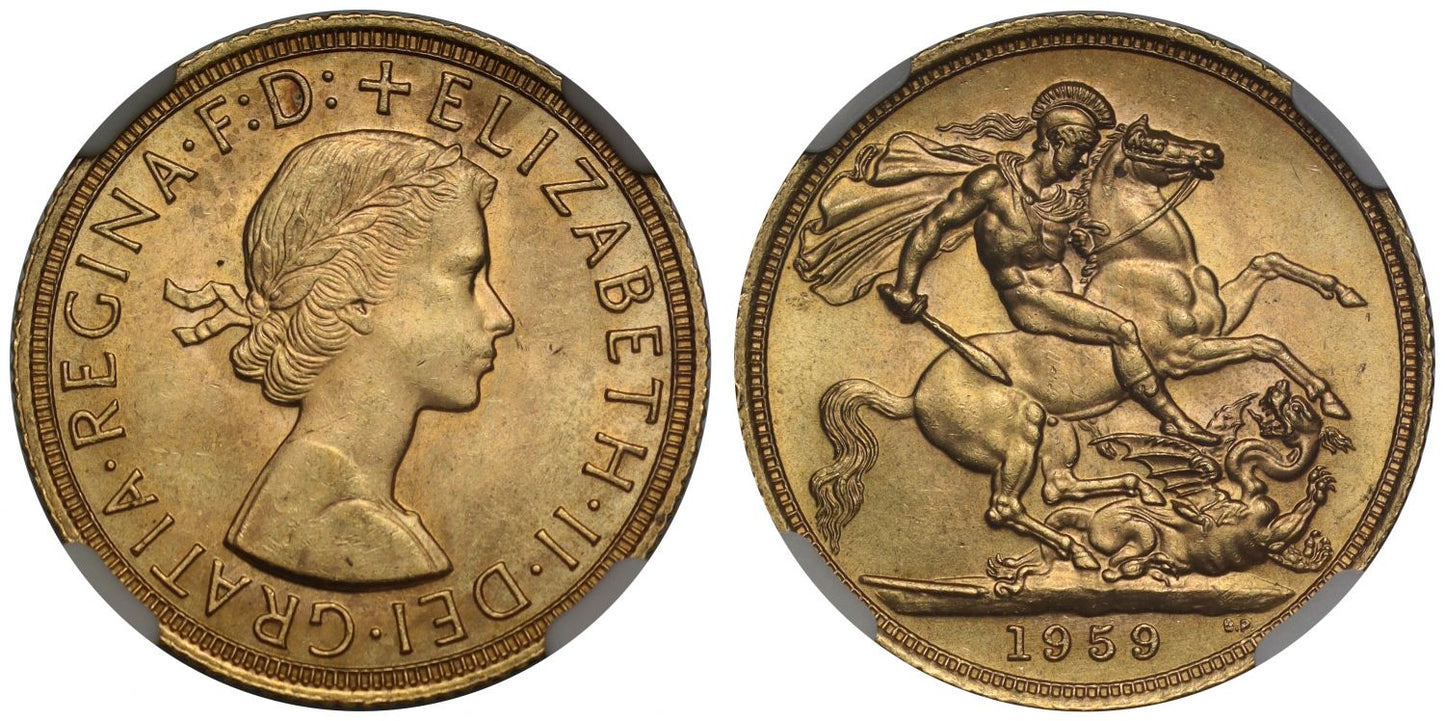 Elizabeth II 1959 Gillick Sovereign MS64
