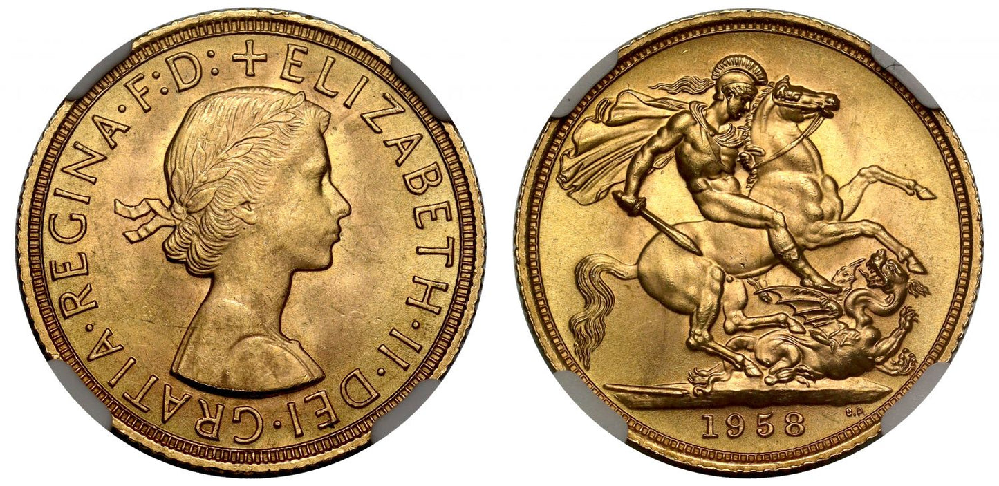Elizabeth II 1958 Gillick Sovereign MS65+