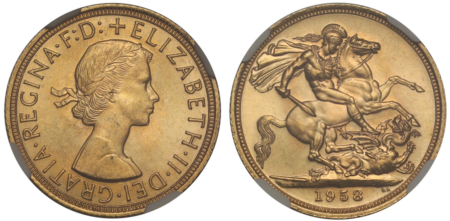 Elizabeth II 1958 Gillick Sovereign MS65+