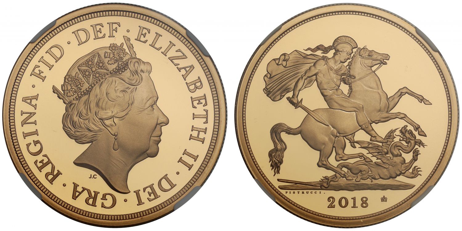 Elizabeth II 2018 proof Five-Pounds PF70 UCAM Sapphire Anniversary